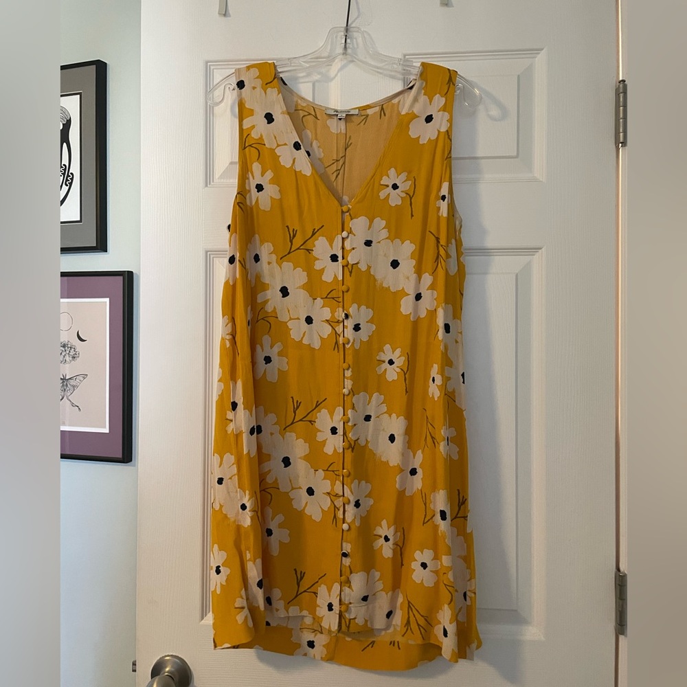 Madewell button front mini dress in yellow ikat floral- M